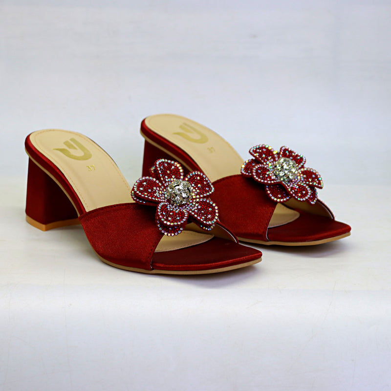 Women’s Party Wear Fancy Block Heel – Flower Tie Upper-maroon