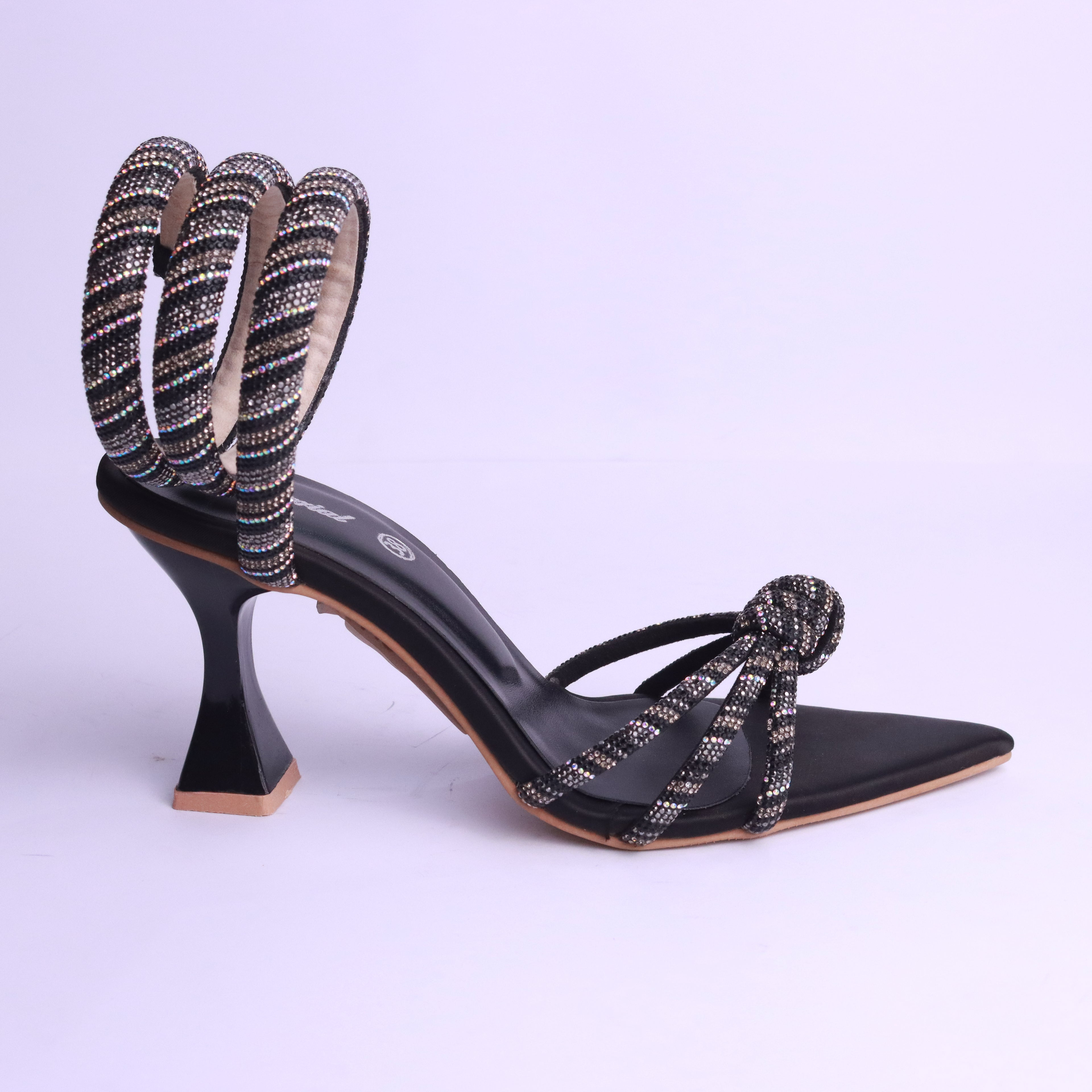 Fancy black wedge heels with shimmer finish