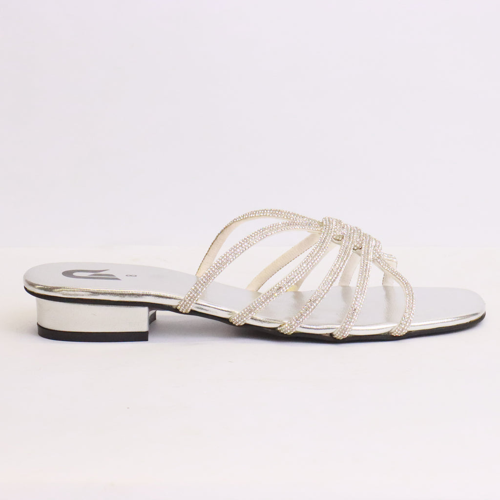 Parish Footwear DA715 women fancy flat slippers in silver – brilliant metallic occasion footwear Pakistan