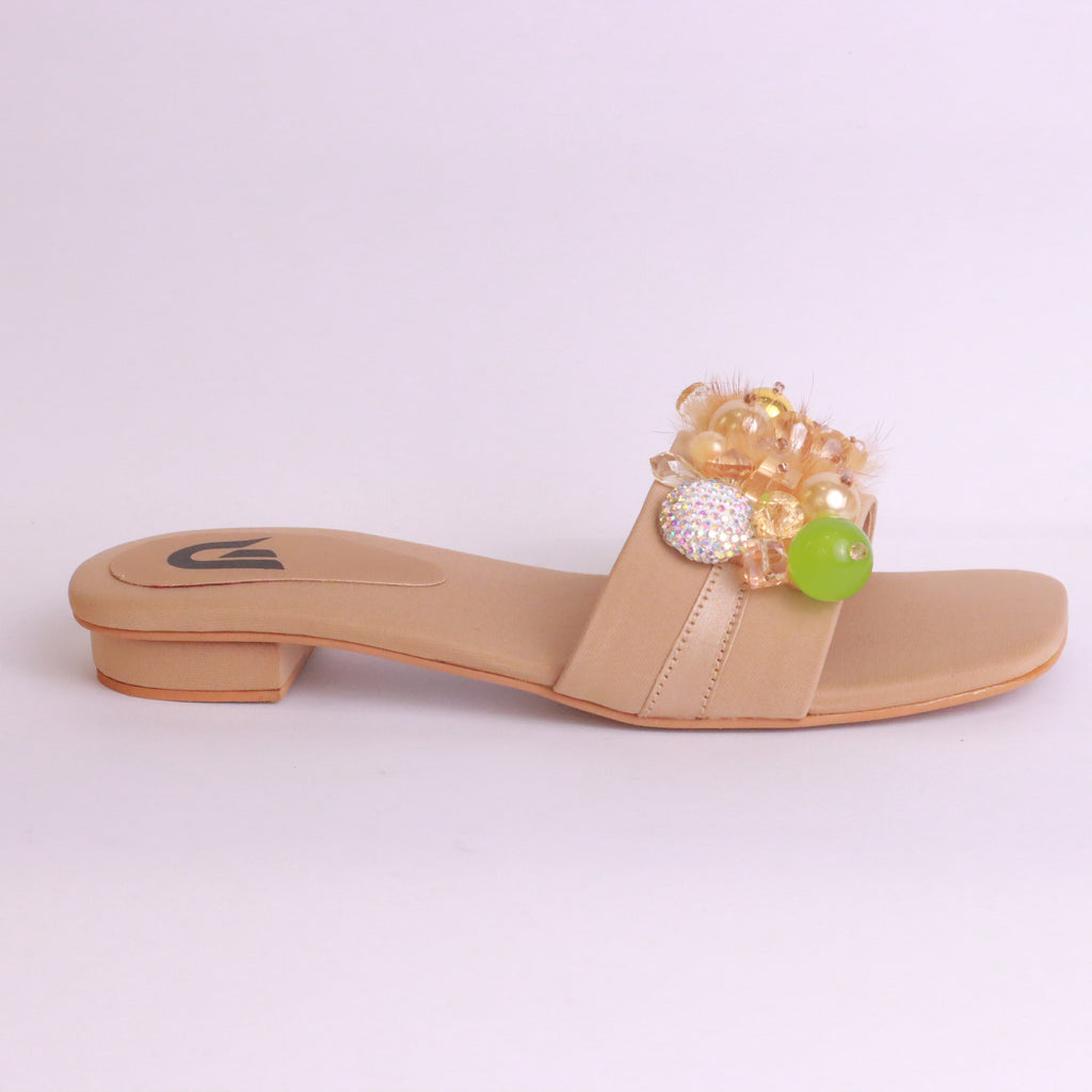 Parish Footwear DA838 women fancy flat slippers in fone – Walima Eid occasion footwear
