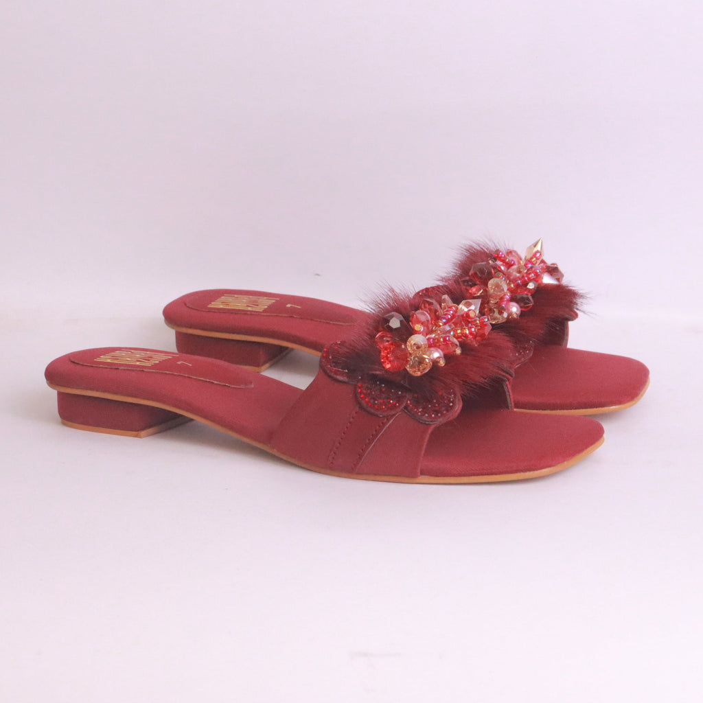 DA870 maroon flat slippers – fancy upper for Barat Walima and family gatherings