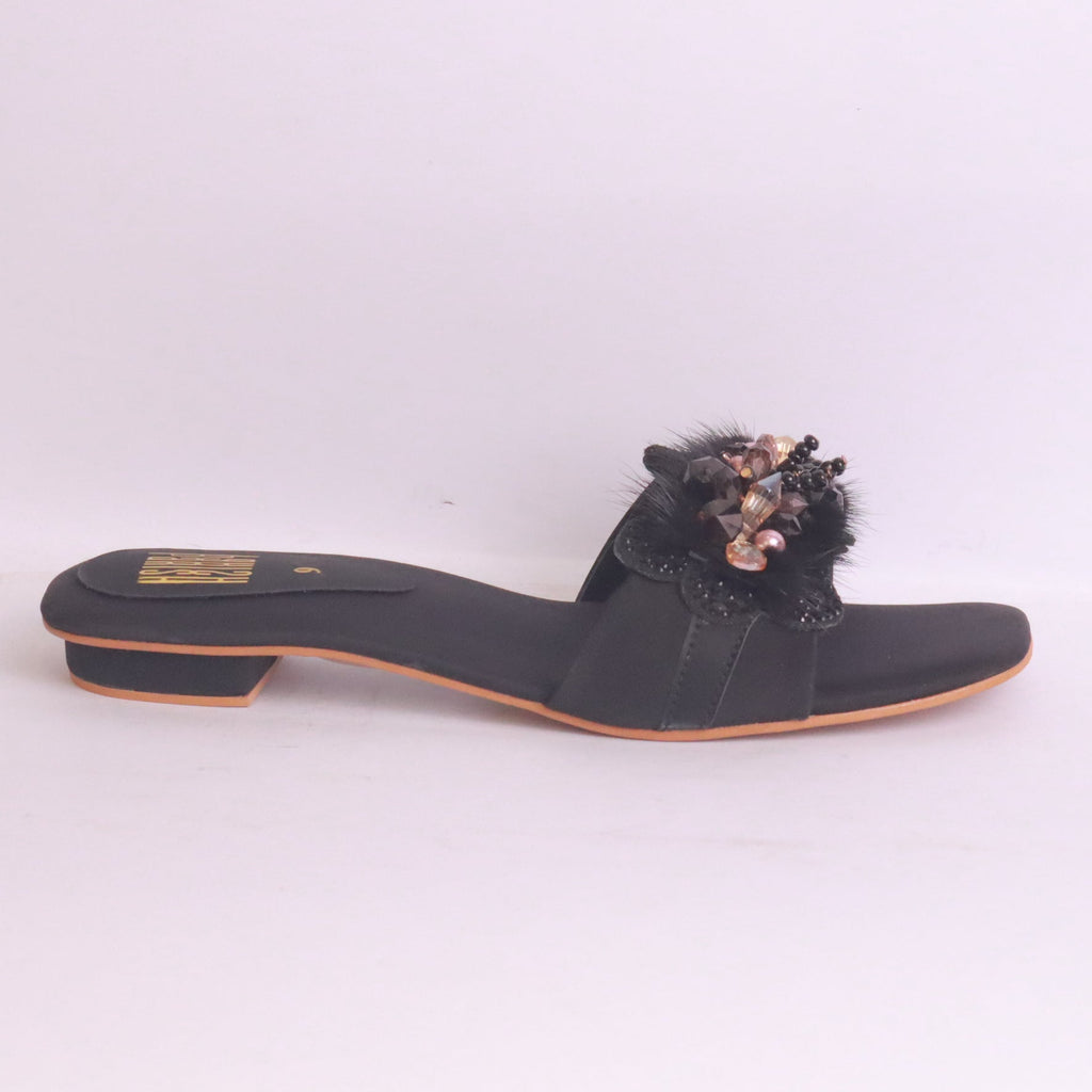 Parish Footwear DA870 women fancy flat slippers in black – timeless elegant occasion footwear Pakistan