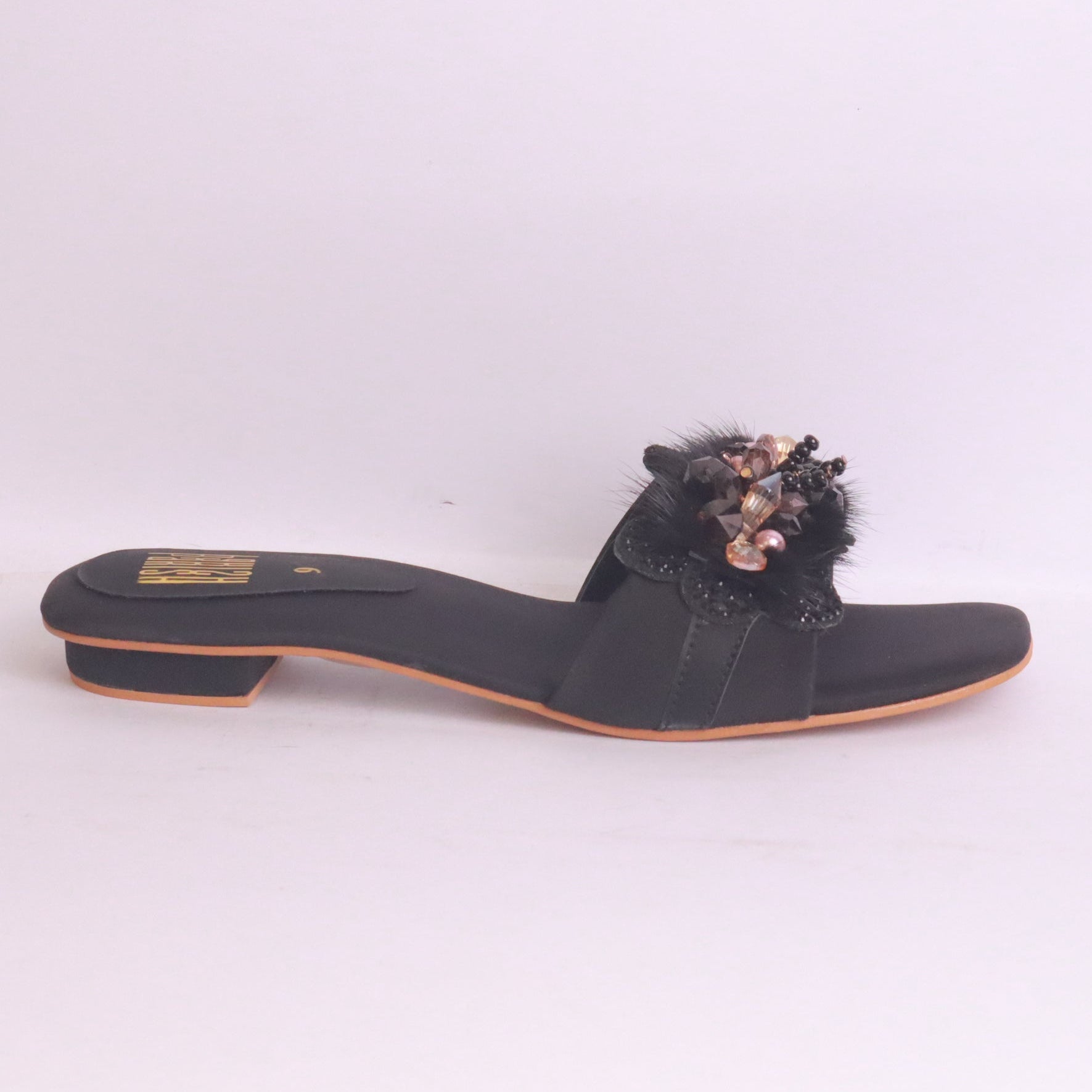 Parish Footwear DA870 women fancy flat slippers in black – timeless elegant occasion footwear Pakistan