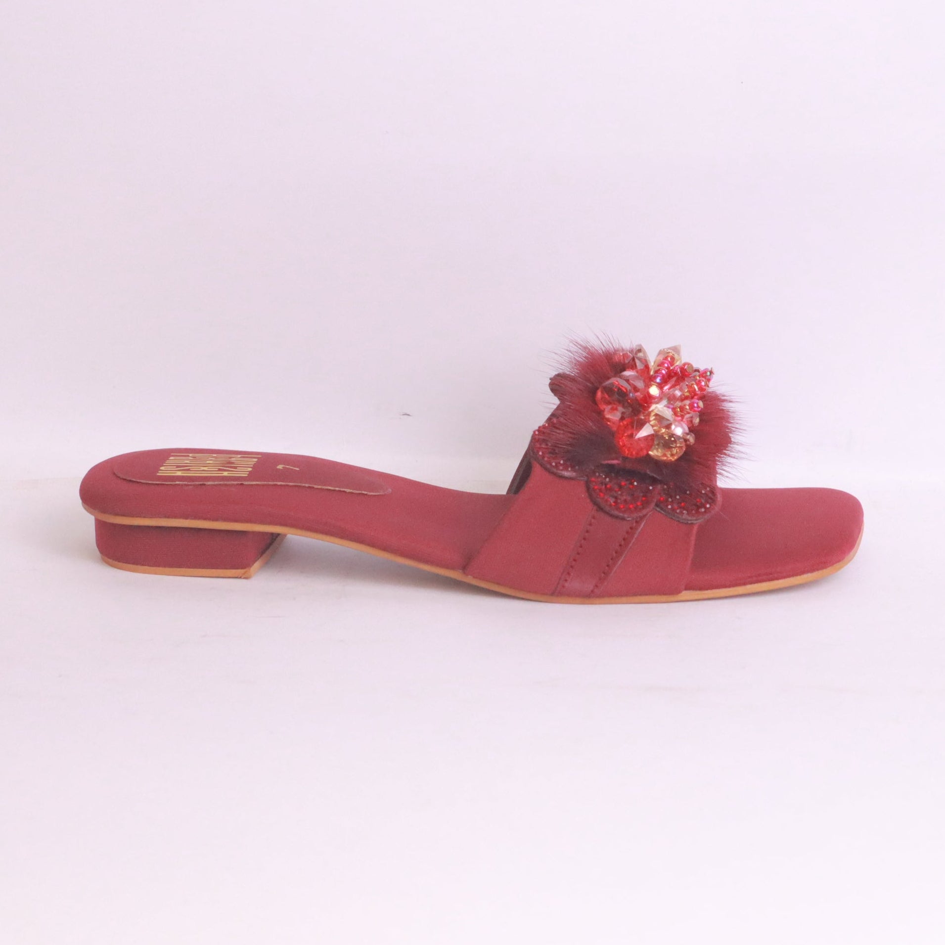 Parish Footwear DA870 women fancy flat slippers in maroon – confident occasion footwear Pakistan