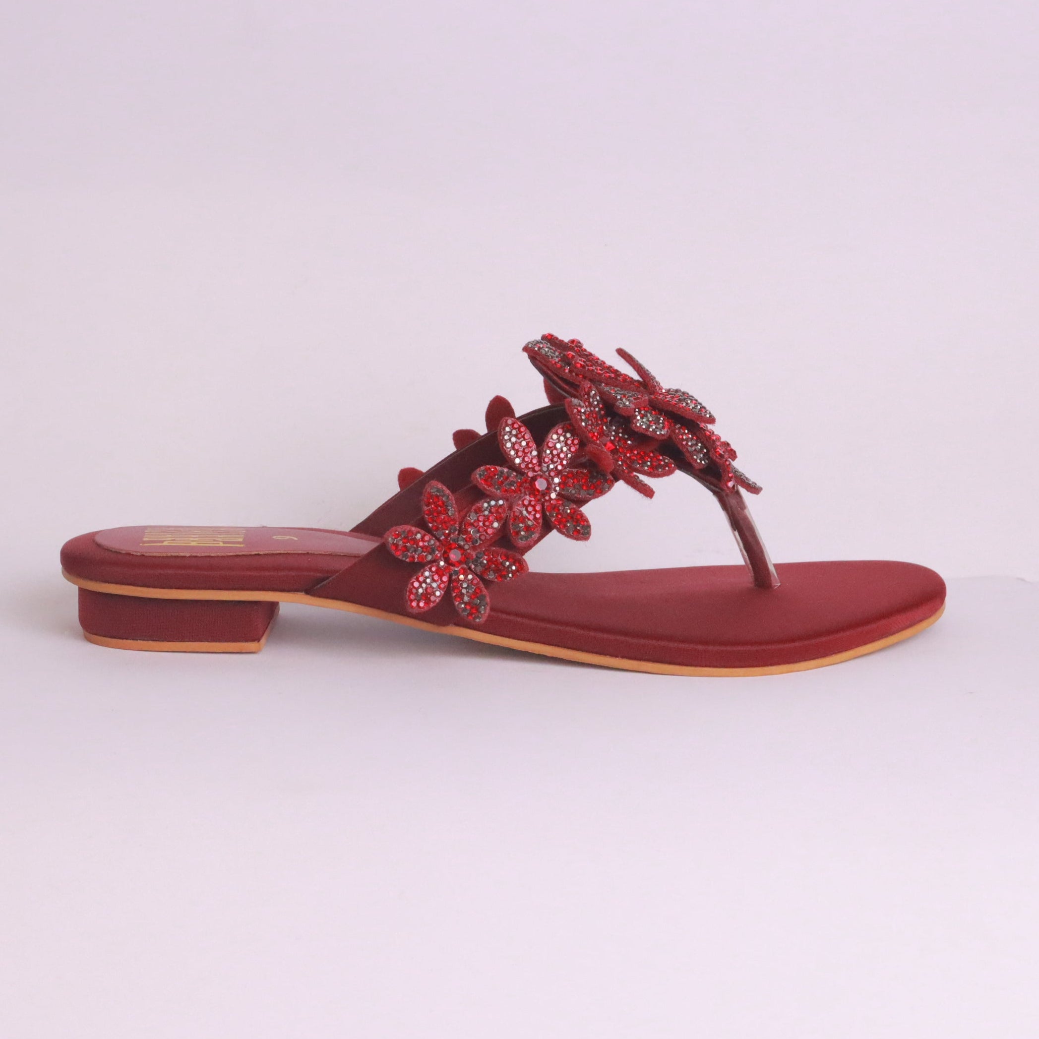 Parish Footwear DA887 women fancy flat slippers in maroon – premium festive occasion footwear Pakistan