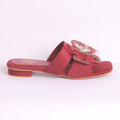 Parish Footwear DA888 women fancy flat slippers in maroon – premium bridal occasion footwear Pakistan