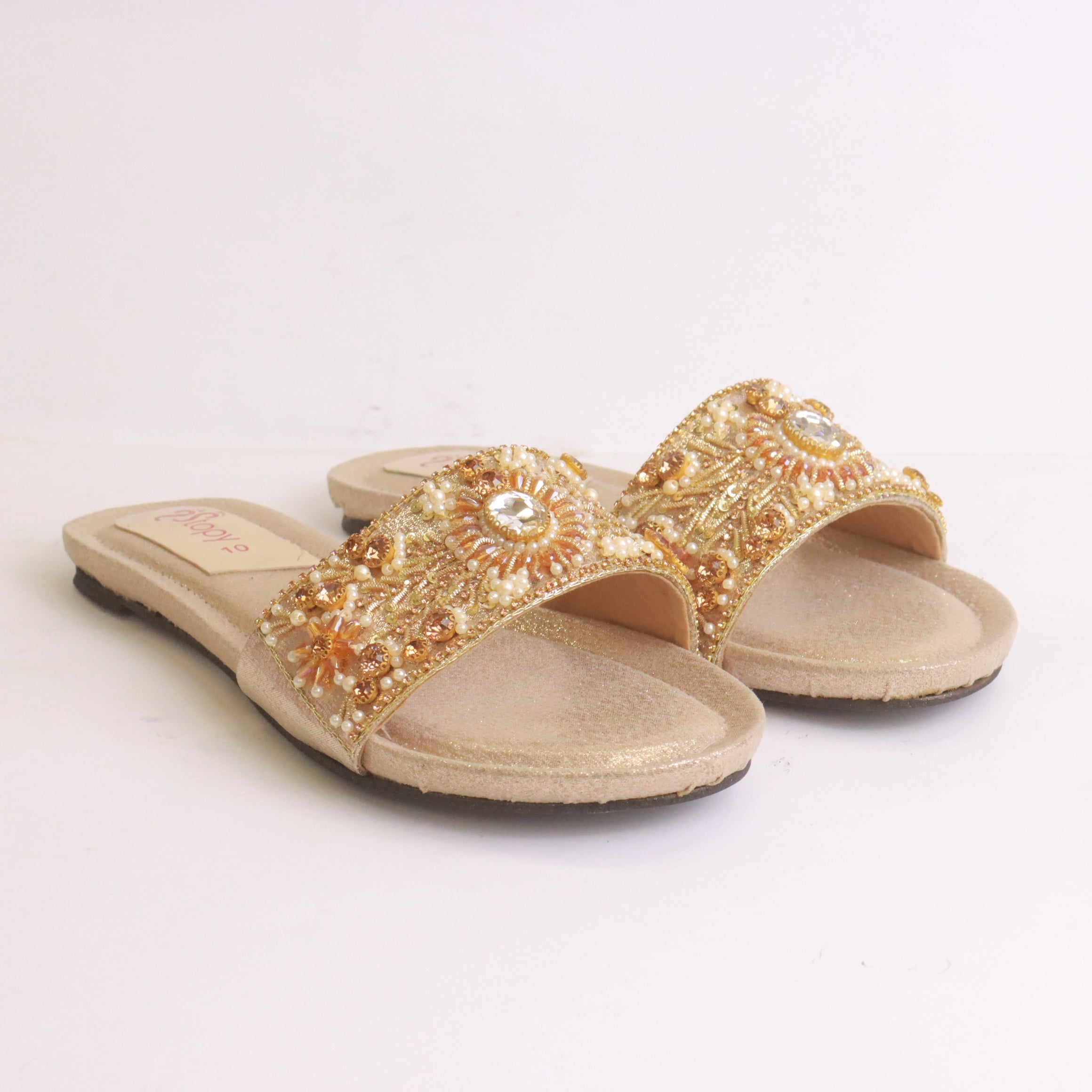 DA996 light golden women slippers – fancy embellished upper for formal occasions Pakistan