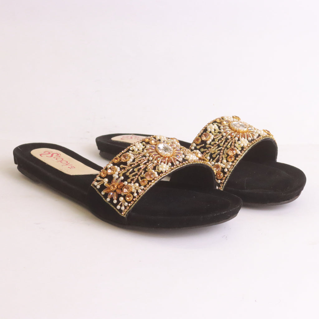 Women's Fancy Flat Slippers – DA996 (Black)