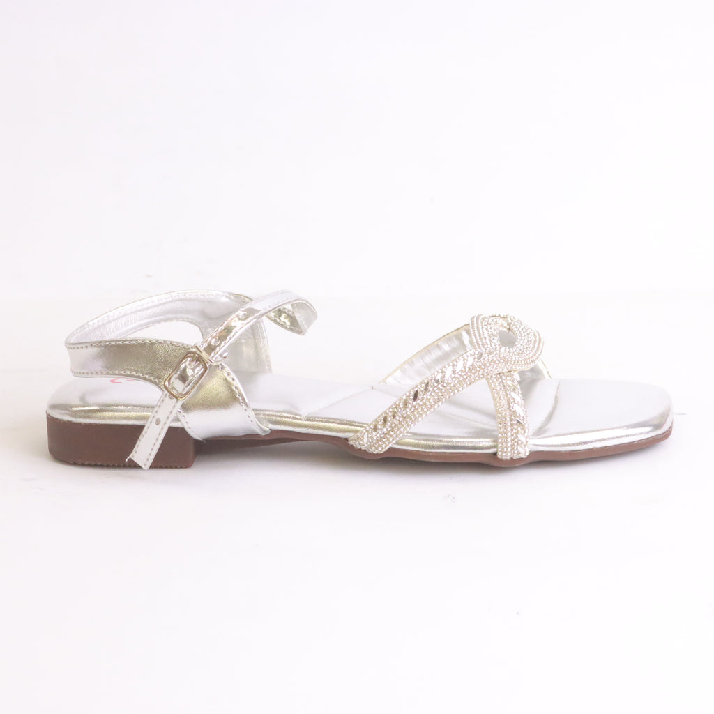Parish Footwear DA997 women fancy flat sandals in silver – showstopper Barat occasion footwear Pakistan
