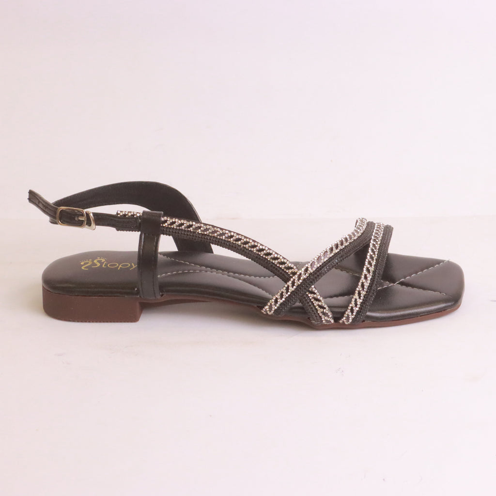Parish Footwear DA999 women fancy flat slippers in black – timeless versatile occasion footwear Pakistan