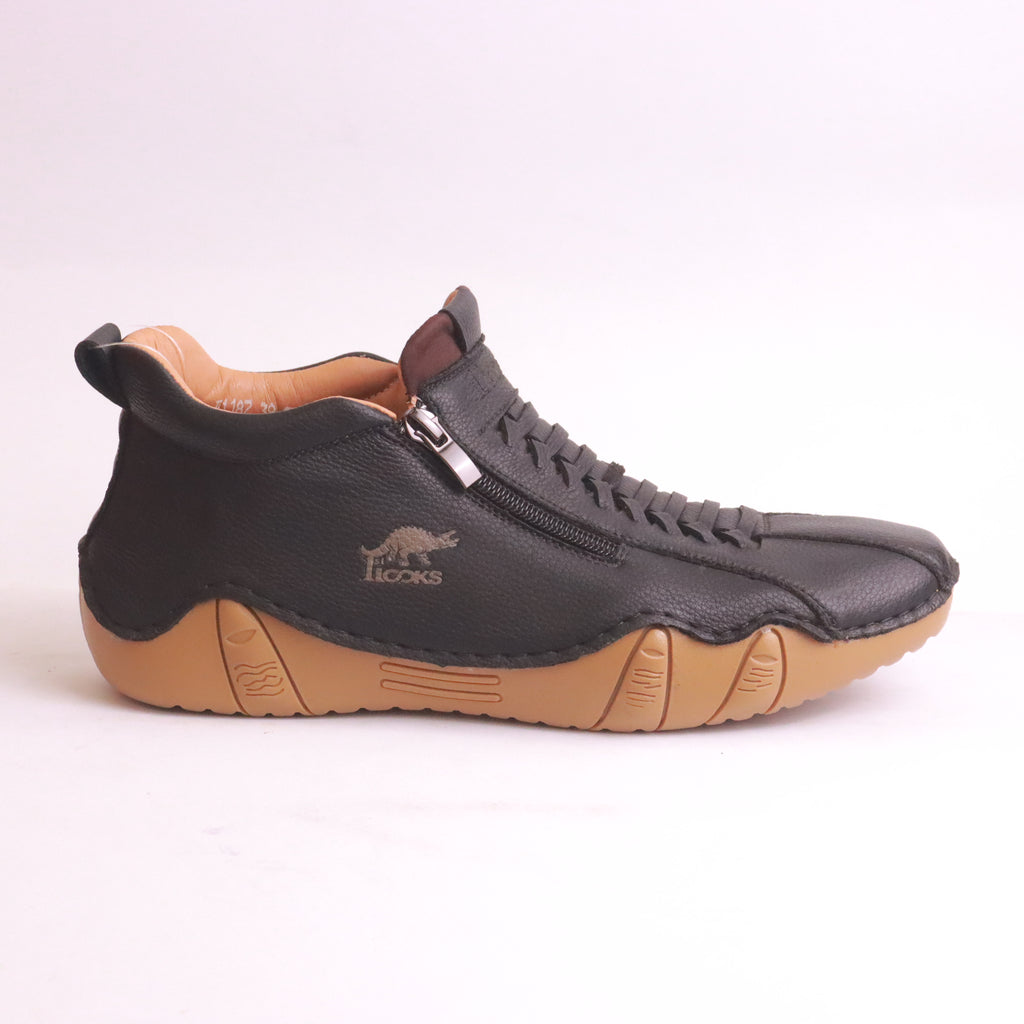 Men's casual lace-up long shoes in black - MA713