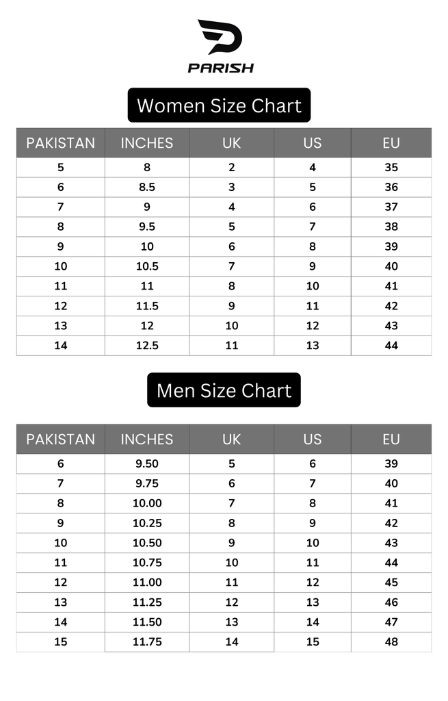 Parish Footwear Size Chart