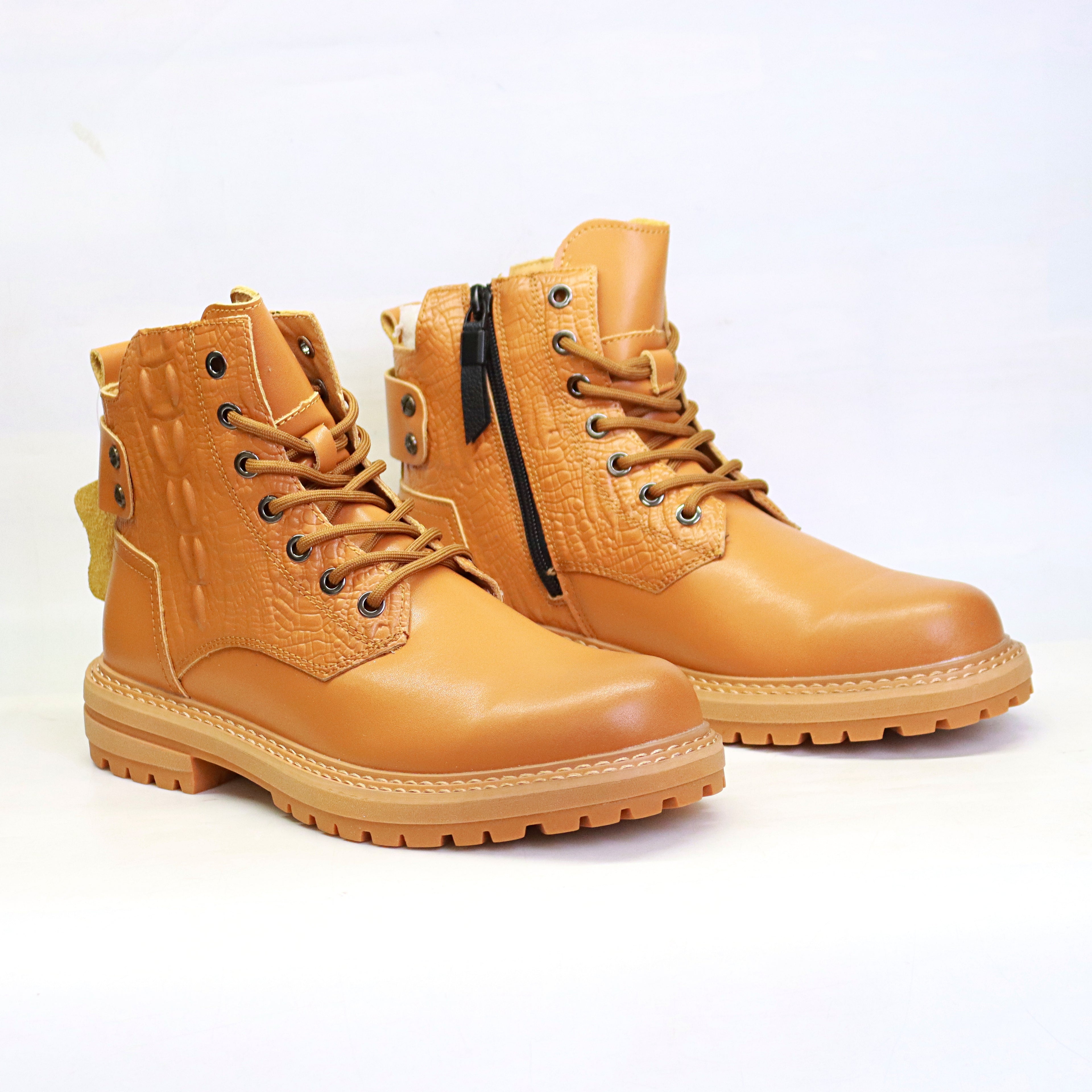 Men's Long Leather Boots – Black & Mustard | YA533
