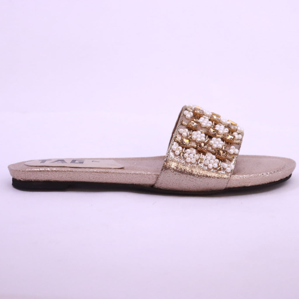 Parish Footwear DA825 women fancy flat slippers in light golden – bridal occasion footwear Pakistan