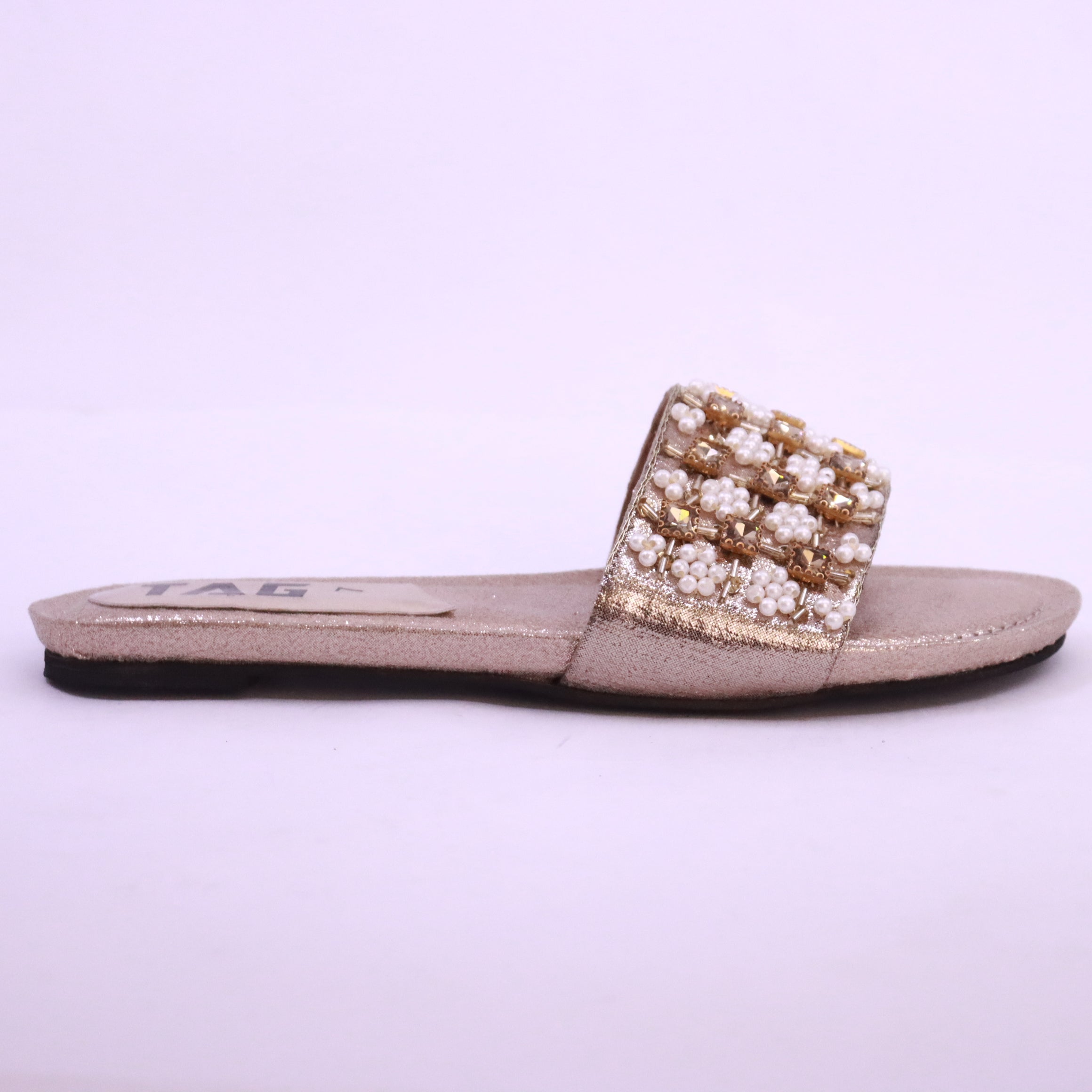 Parish Footwear DA825 women fancy flat slippers in light golden – bridal occasion footwear Pakistan