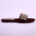 Parish Footwear DA825 women fancy flat slippers in maroon – bold festive occasion footwear Pakistan