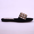 Parish Footwear DA825 women fancy flat slippers in black – sophisticated occasion footwear Pakistan