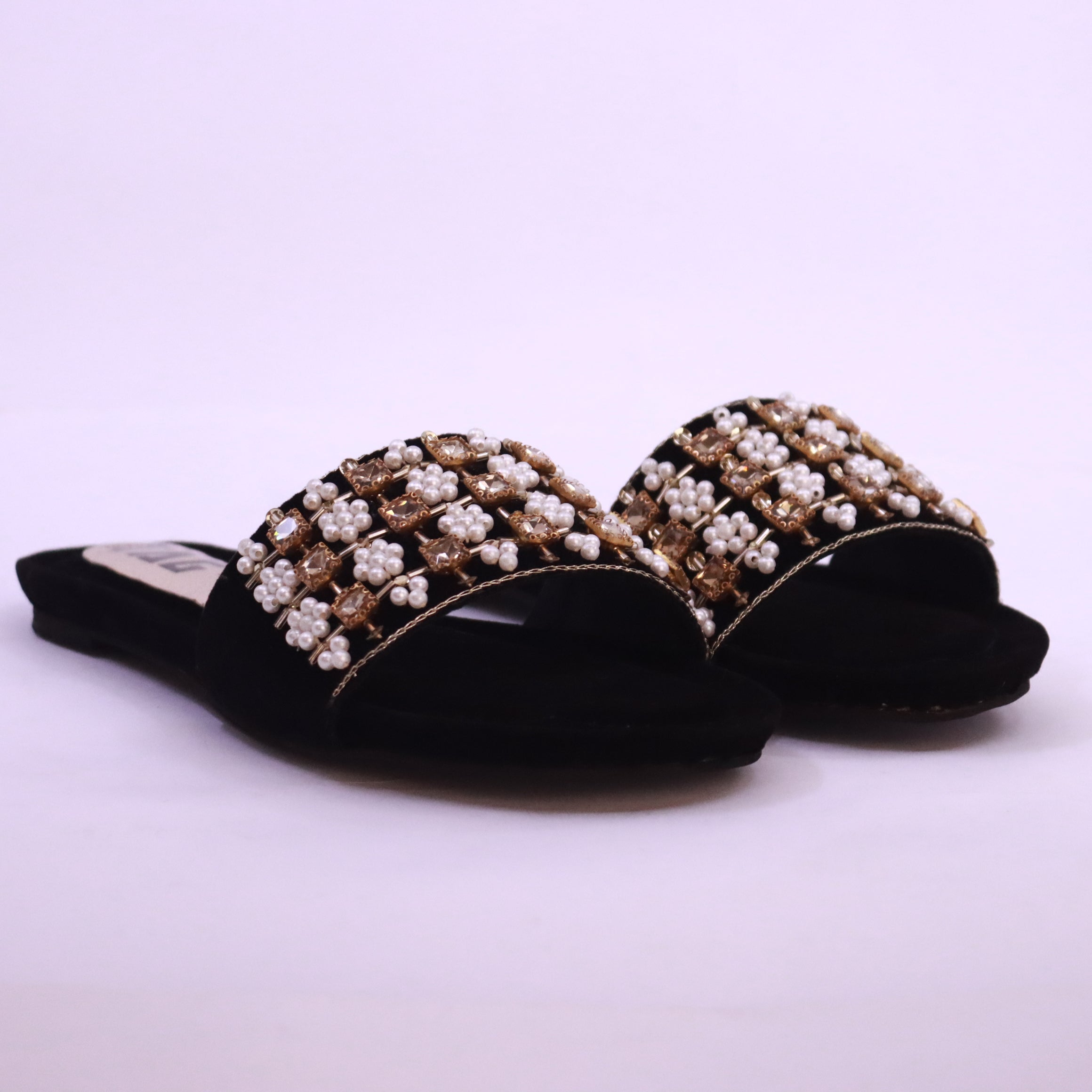 DA825 black flat slippers – sleek premium embellished design for formal events Pakistan
